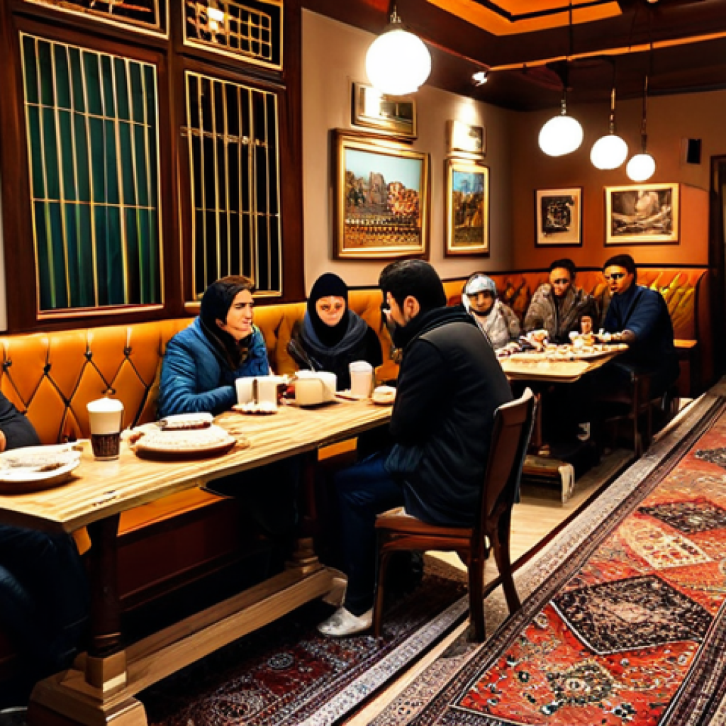 A cozy cafe scene in Istanbul, Turkey, with patrons enjoying Turkish coffee and pastries. The decor features vintage Turkish carpets, copper accents, and warm lighting. Everyone is fully clothed in modest, everyday attire. safe for work, appropriate content, fully clothed, professional, perfect anatomy, natural pose.